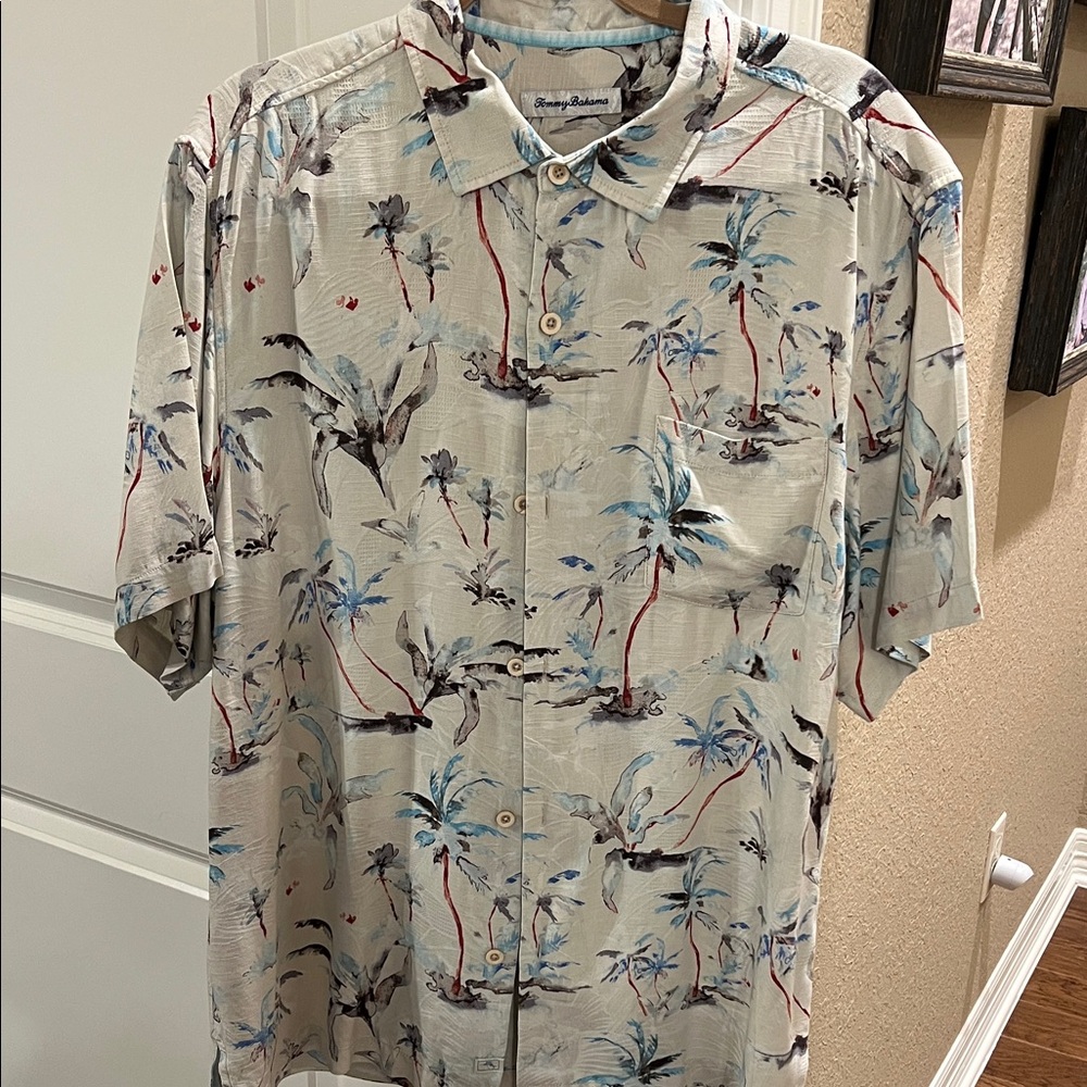 Tommy Bahama Men's Palm Print Shirt - Cream and Blue